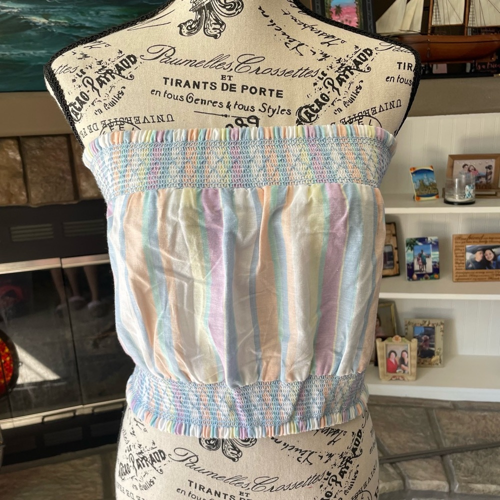 NWT Derek Heart Rainbow Striped Tubed Top Blue Combo M